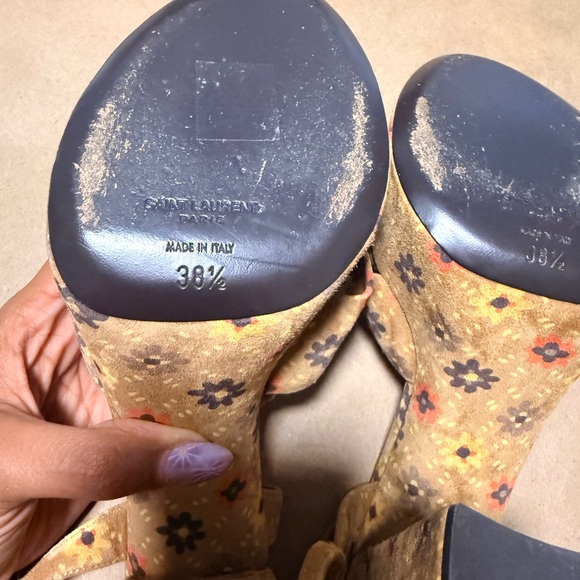 Saint Laurent Tan Floral Heels - Picture 6 of 6